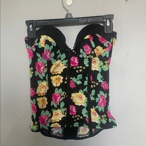 Retro Hot Topic Morbid Threads 34B floral bustier intimates costume Whimsigoth